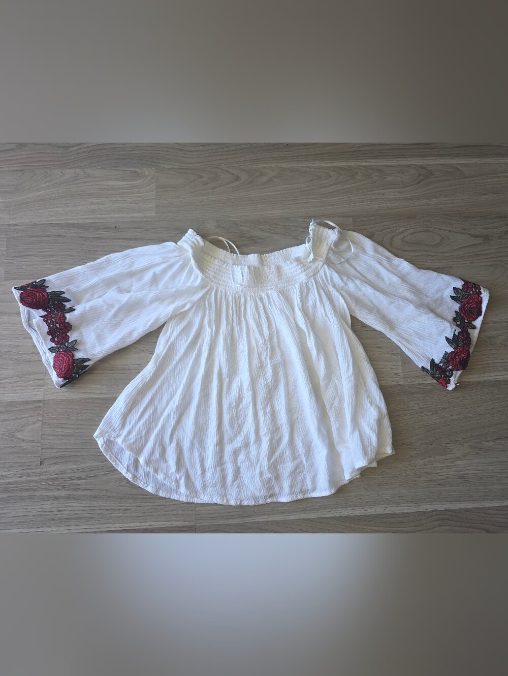 White Off-Shoulder Smocked Peasant Top - Women's
